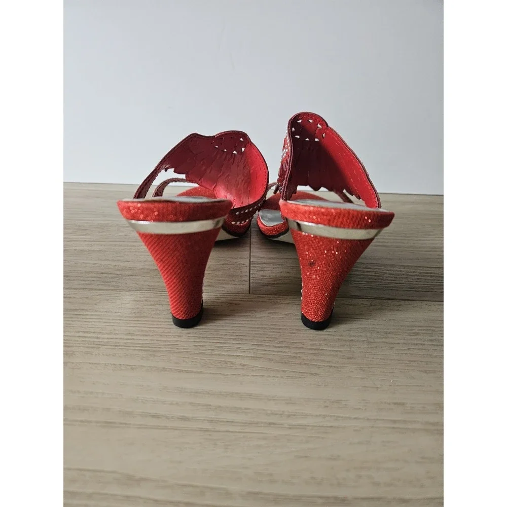 Pierre Dumas Eva Red Beaded Rhinestone Heeled Mules Sandals Formal Prom Pageant
